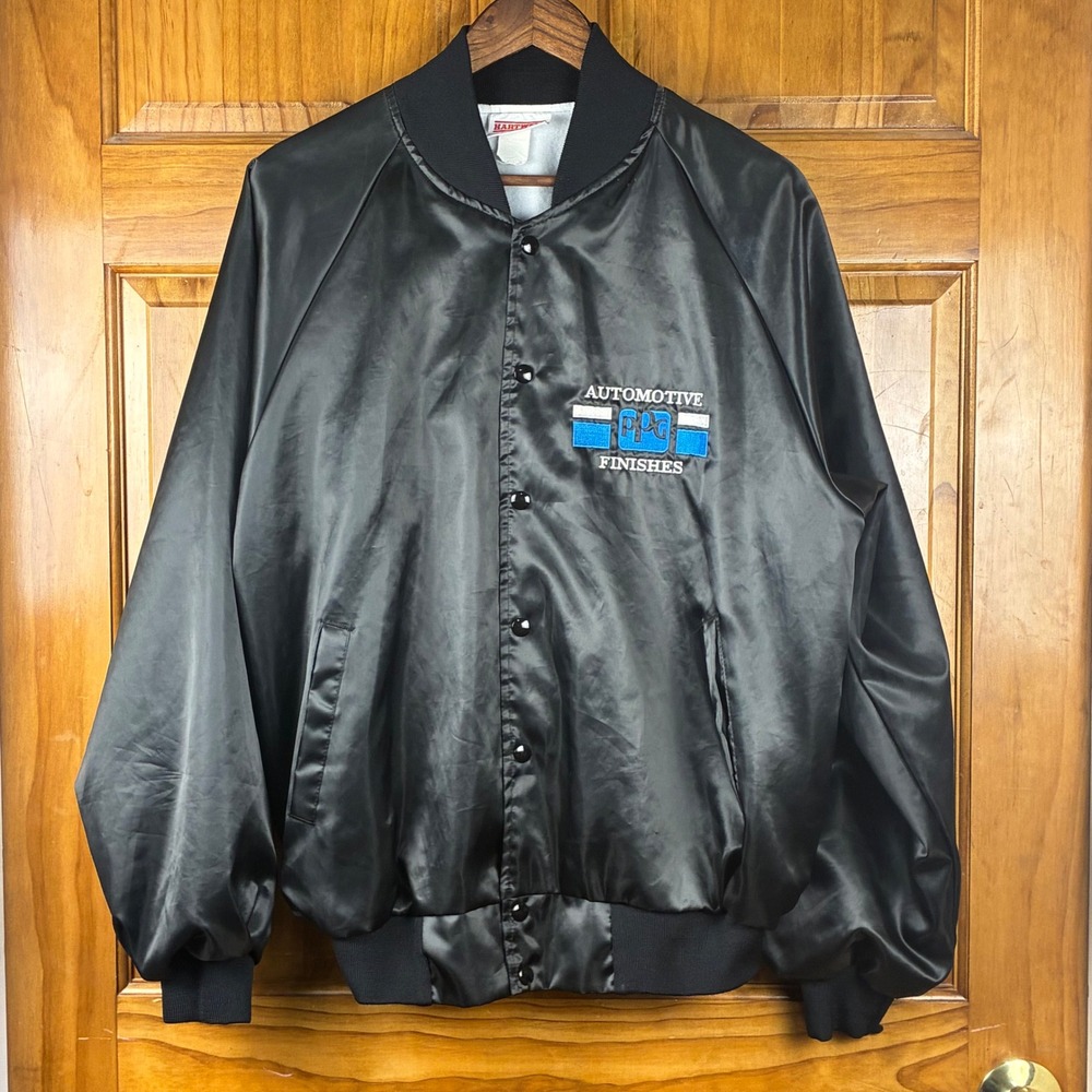 Vintage Hartwell PPG Automotive Finishes Satin Bomber Jacket Black Mens XL